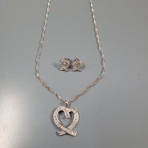 Sterling Silver Heart Necklace & Earrings